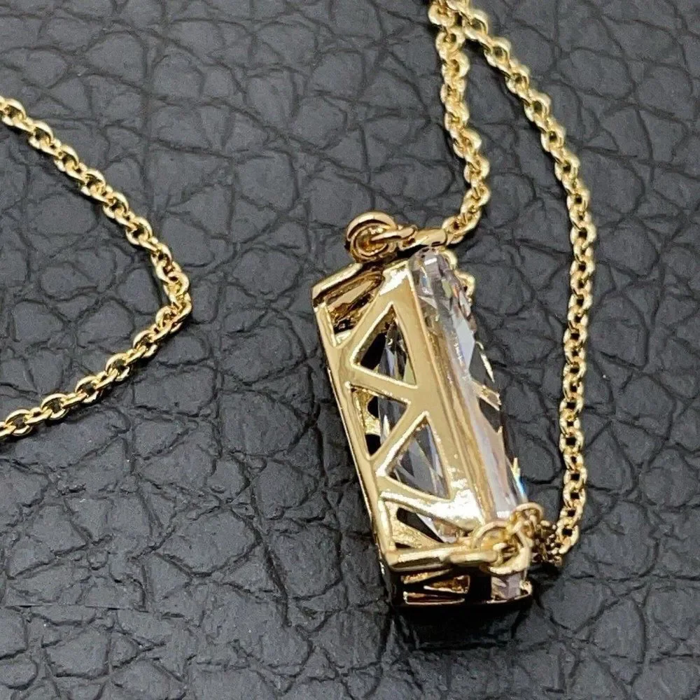 Clear Diamonite East/West Drop Necklace Gold Tone Real Collections Adrienne 17" - Picture 7 of 8